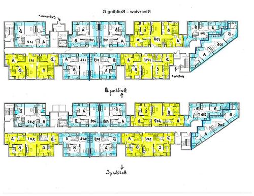 Riverview Apartments floor plans for building G.