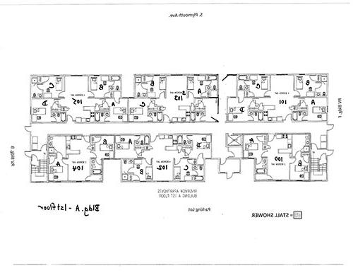 Riverview apartments floor plans for buildings A-E.